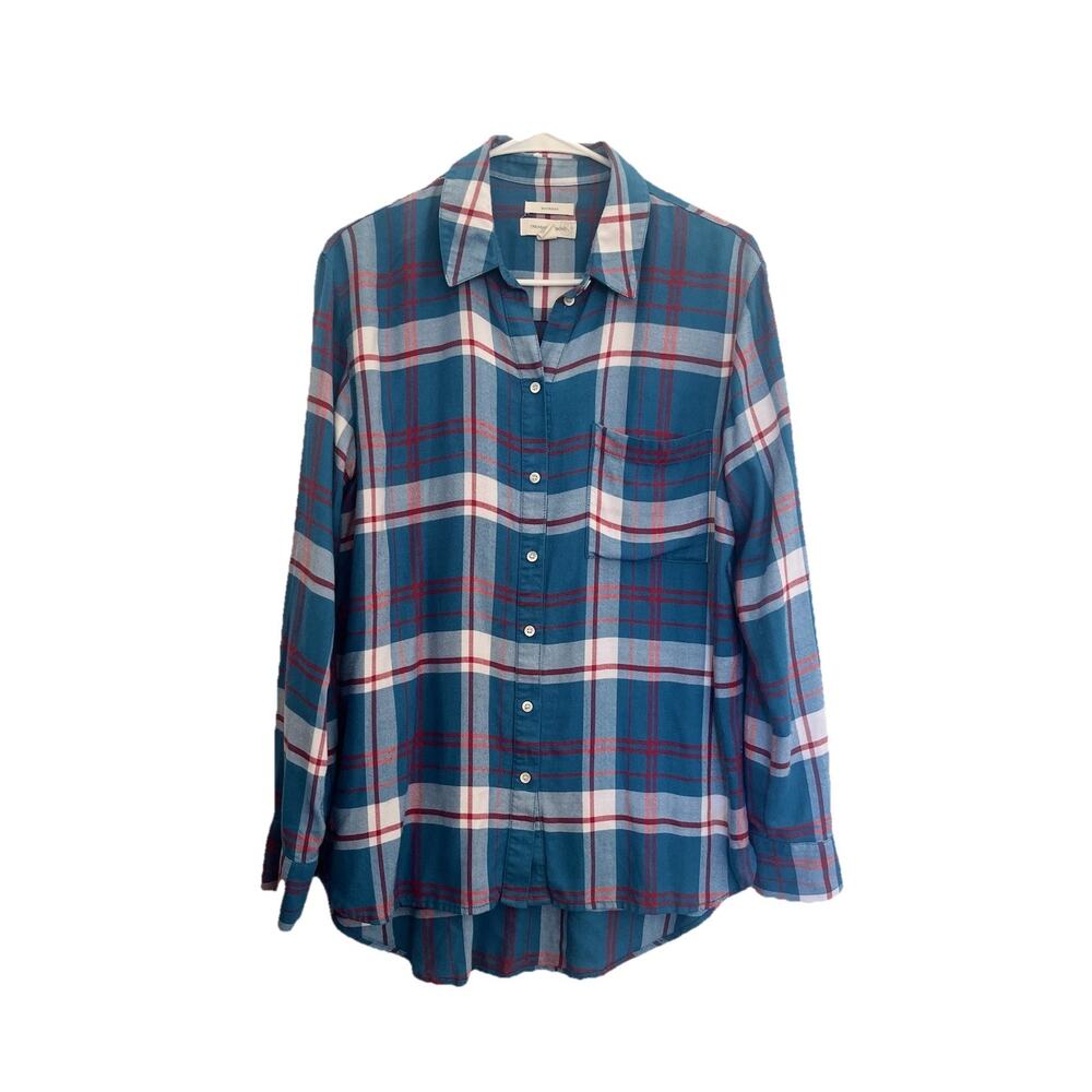 Plaid Button Down Boyfriend Shirt Long Sleeve Relaxed Fit Women Size S